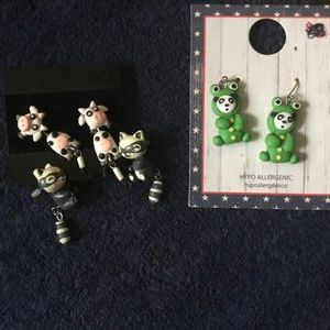 Cows, Raccoons, and Pandas in Frog Costumes Earrings Collection